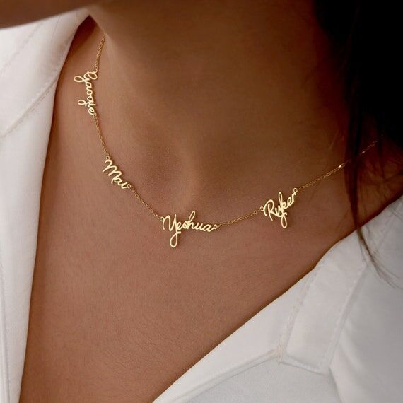 Multi-Name Family Necklace, Multiple Nameplat...