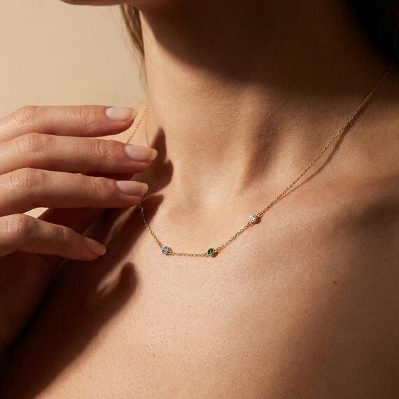 Gold Family Birthstone Necklace, Gift for Mot...