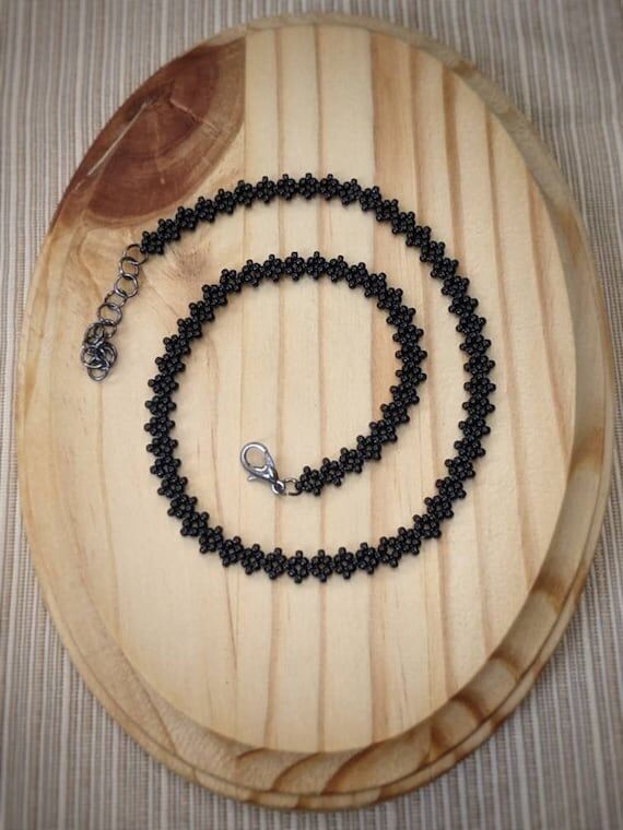 Dainty Black Seed Bead Choker: Minimalist Miy...