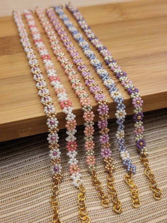 Daisy Flower Bracelet Set: Miyuki Seed Bead, ...