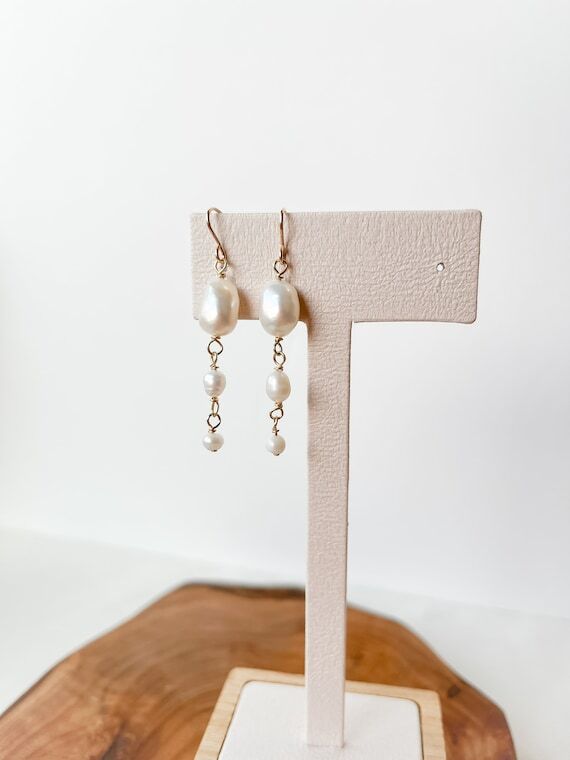 Tiered Pearl Dangle Earrings | 14k Gold Fille...
