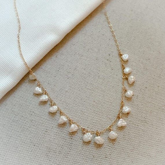 Keshi Pearl Fringe Necklace | 14k Gold Filled...