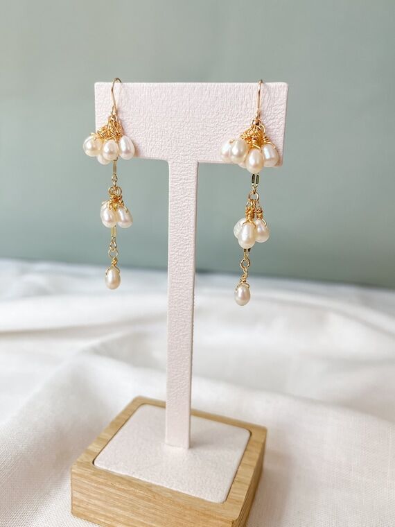 Pearl Tiered Dangle Earrings: 14k Gold Filled...