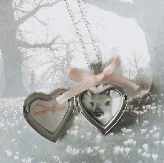 Coquette deer and bow heart necklace handmad...
