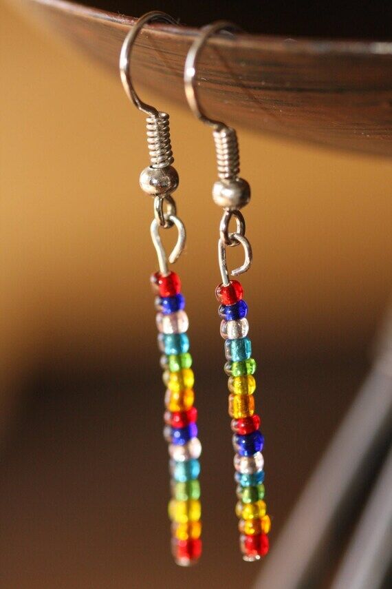 Rainbow Seed Bead Dangle Earrings, Minimalist...
