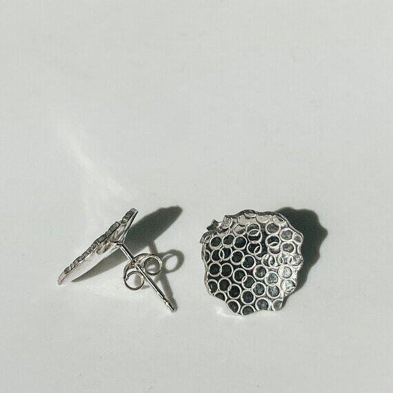 Round stud handmade earrings with texture and...