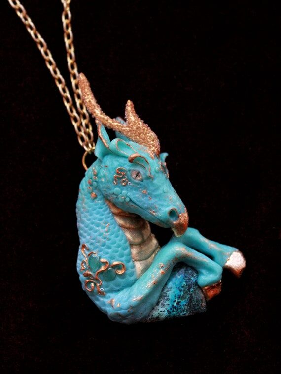 Qilin Pendant: Polymer Clay Dragon, Chrysocol...