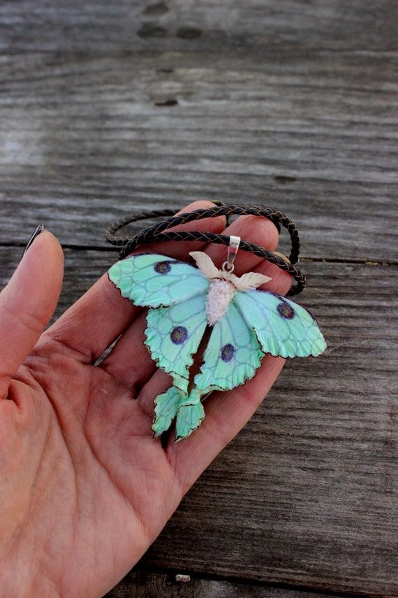 Handmade Polymer Clay Luna Moth Necklace: Lim...