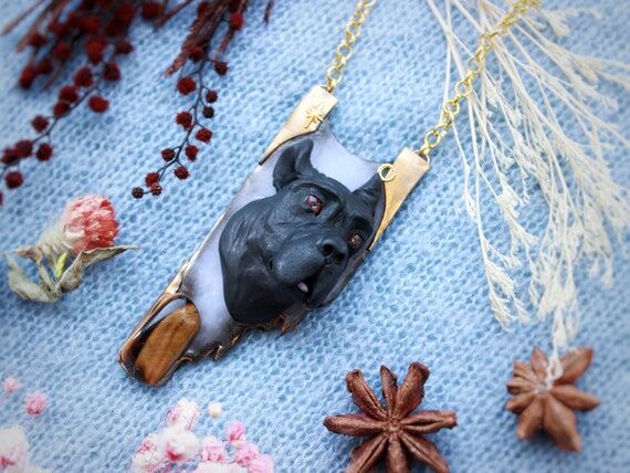 Polymer Clay Dane Necklace, Tiger's Eye Accen...