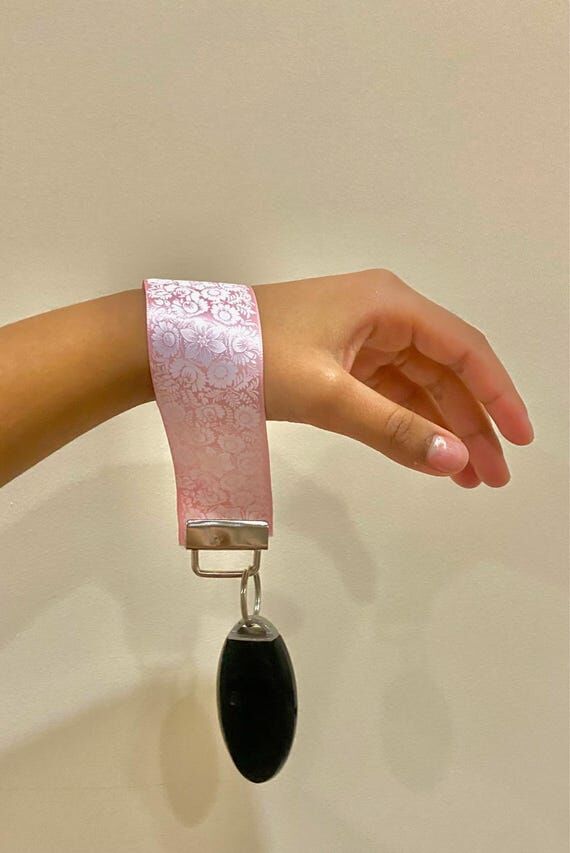 Handmade Pink Ribbon Wristlet Keychain...