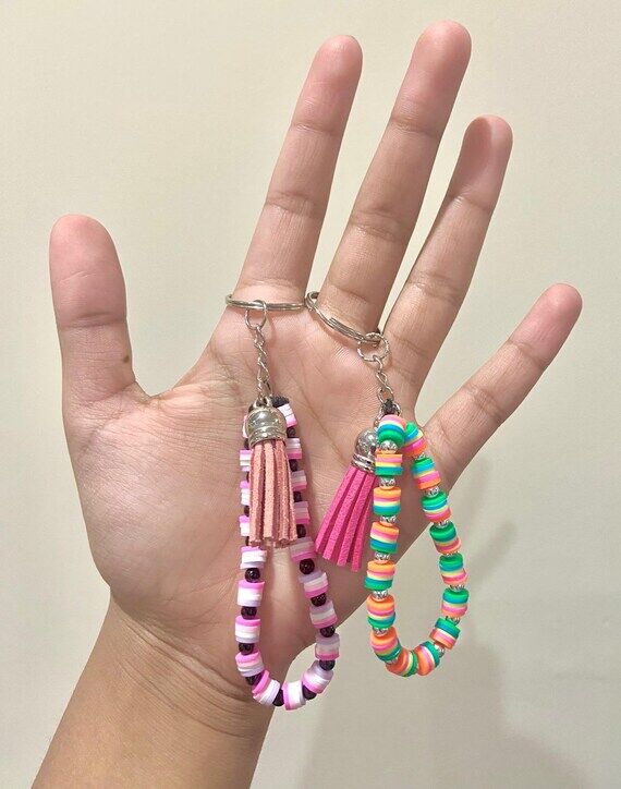 Handmade Multicolor Beaded Wristlet Keychain...