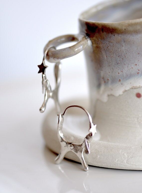 Dogs with Star Sterling Silver hoop earrings,...