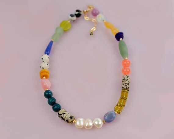Colorful Pearl beaded necklace, multicolored ...