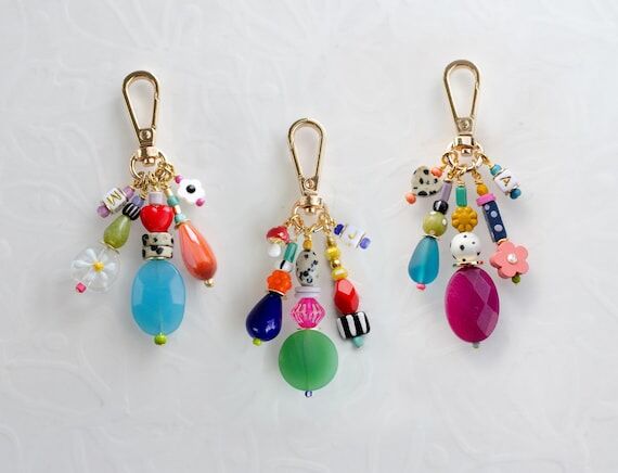 Personalized beaded keychain, Colorful bag ch...