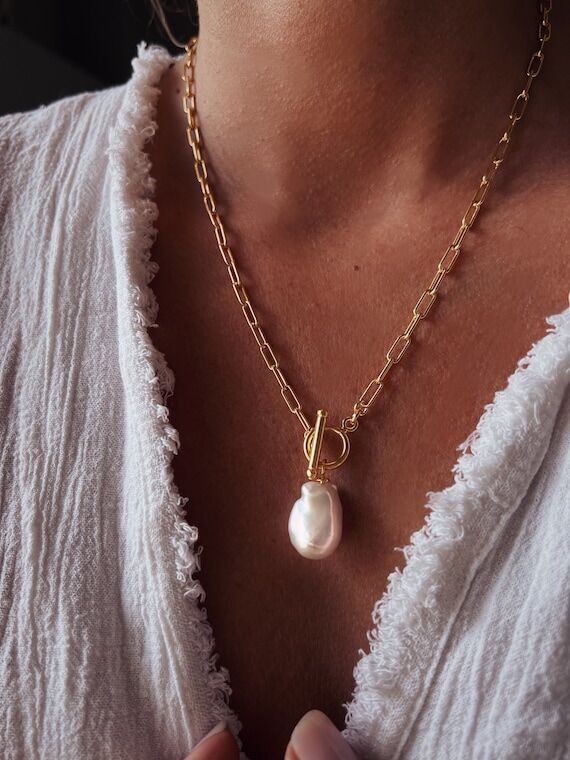 Baroque Pearl Necklace: Sterling Silver Paper...