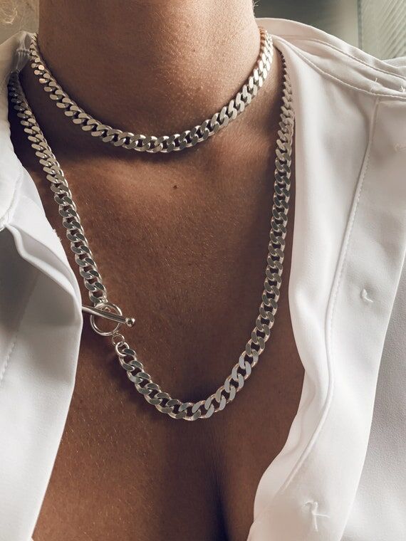 Bold Cuban solid silver 925 chain necklace...