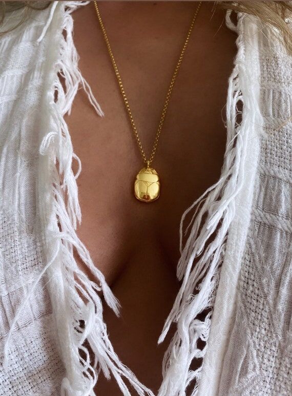 Egyptian Scarab 18k gold filled solid sterlin...