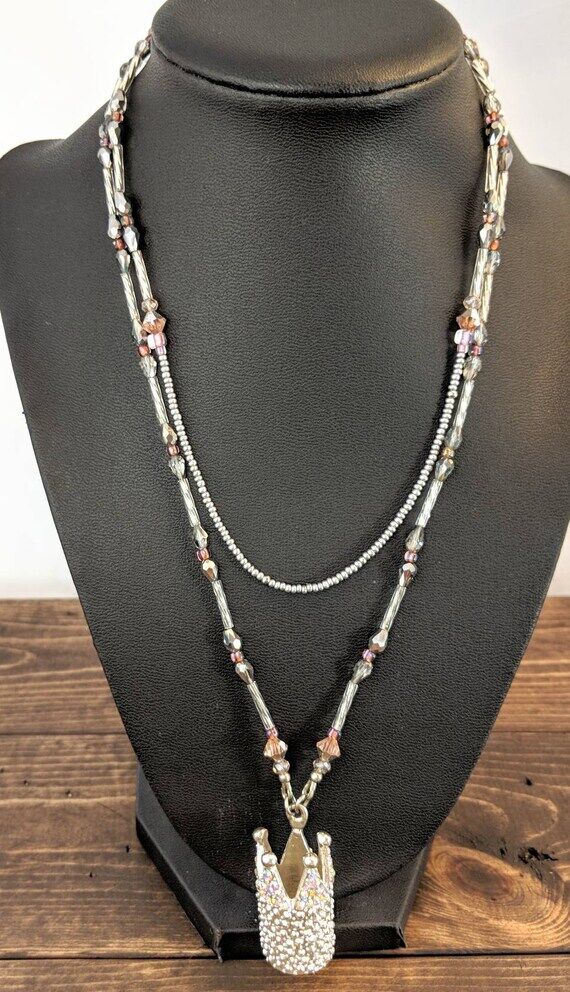 Sparkly Glam Necklace Pink Crystal Silver Pat...