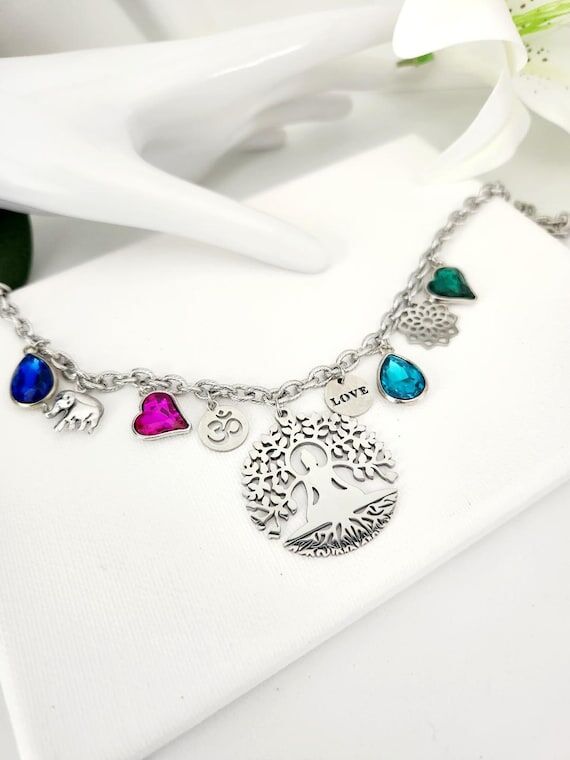 Multi Charm Necklace, Yoga Necklace, Yogi Gif...