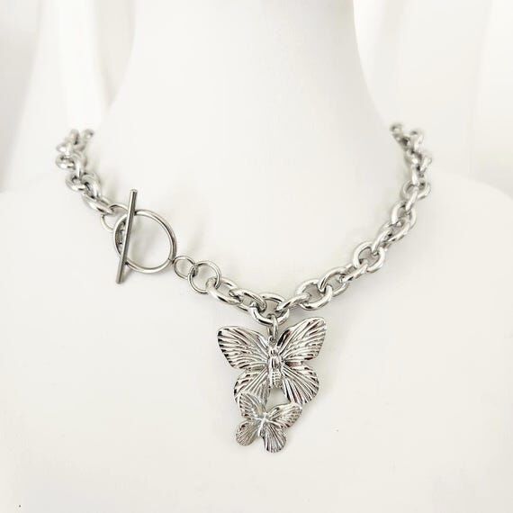 Silver butterfly necklace, Gifts for Butterfl...