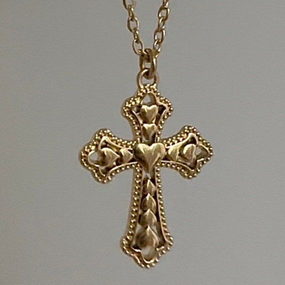 Heart Cross Necklace 18k Gold Stainless Steel...