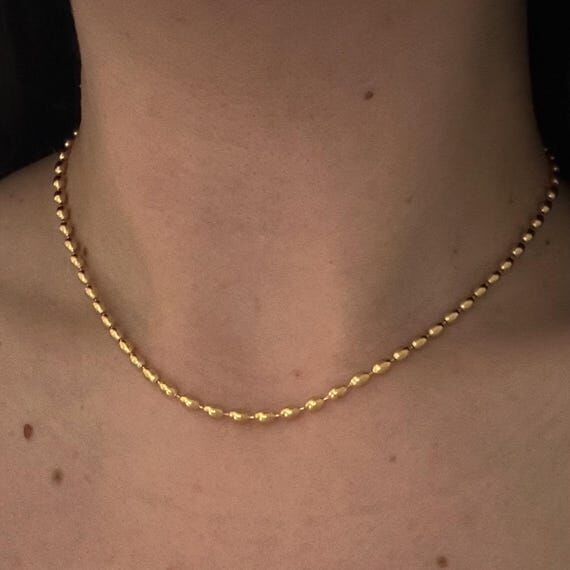 Gold Oval Ball Chain Necklace 18k Gold Stainl...