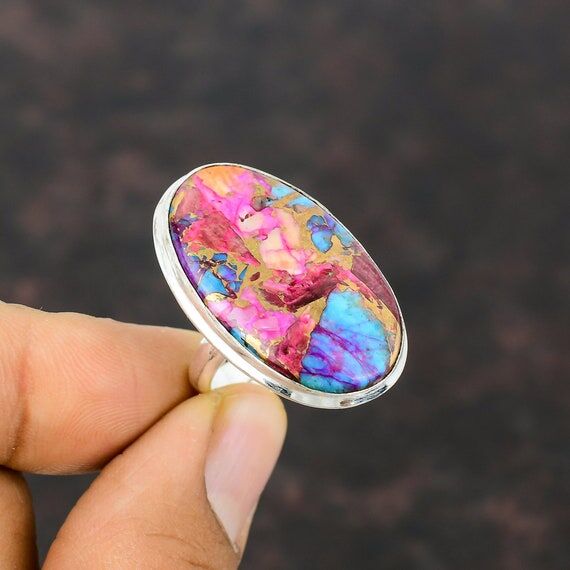 Kingman Pink Dahlia Turquoise Ring: Adjustabl...