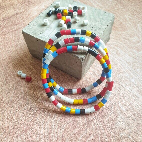 Set of three recycled multicolour bead stretc...