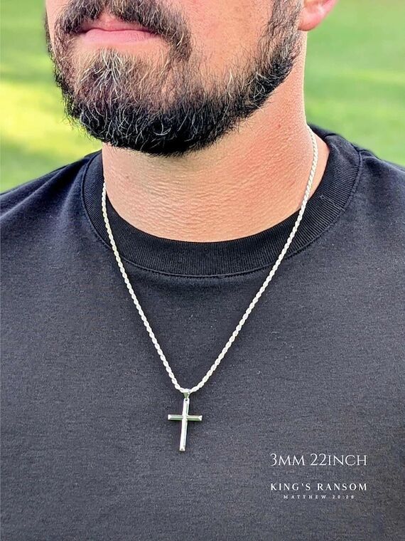 Men's 925 Sterling Silver Cross Necklace - Cu...