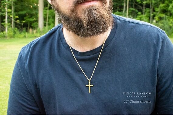 Men's 18k Gold Cross Necklace - Custom Engrav...