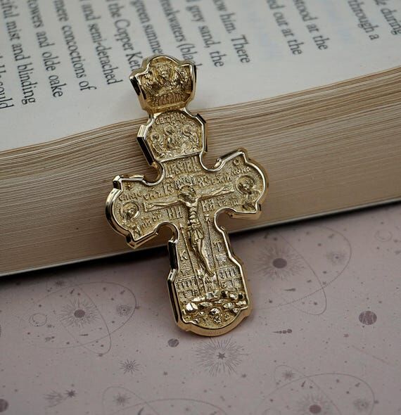 Archangel Michael 14k Gold Orthodox Cross Nec...
