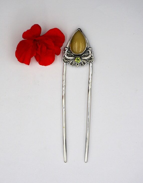 Peridot Sterling Silver Hair Fork: Long Hair ...