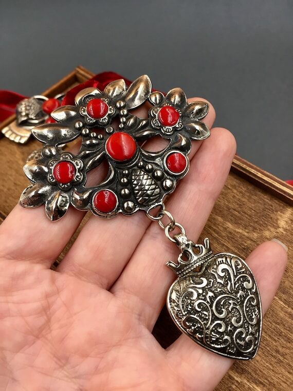 Dukach Ukrainian Necklace, Nickel Silver Hear...