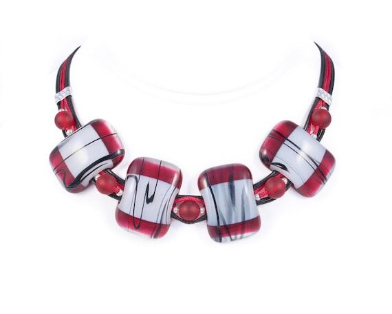 Fused Glass Necklace - Unique Necklace with R...