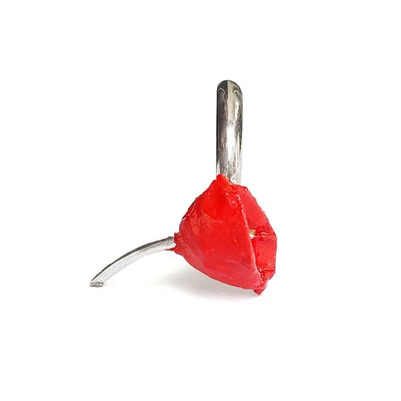 Handmade poppy ring made of papier mache and ...