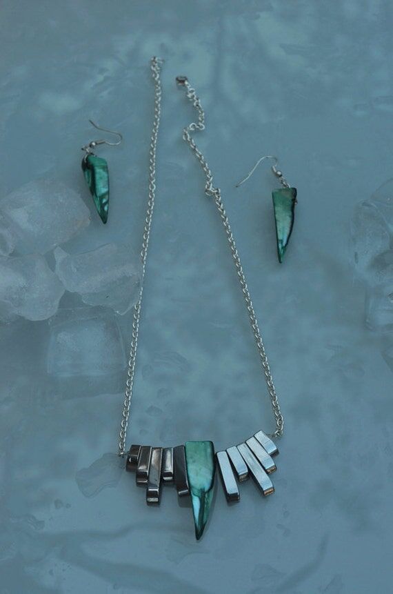 Titanium hematite, mother of pearl, and silve...