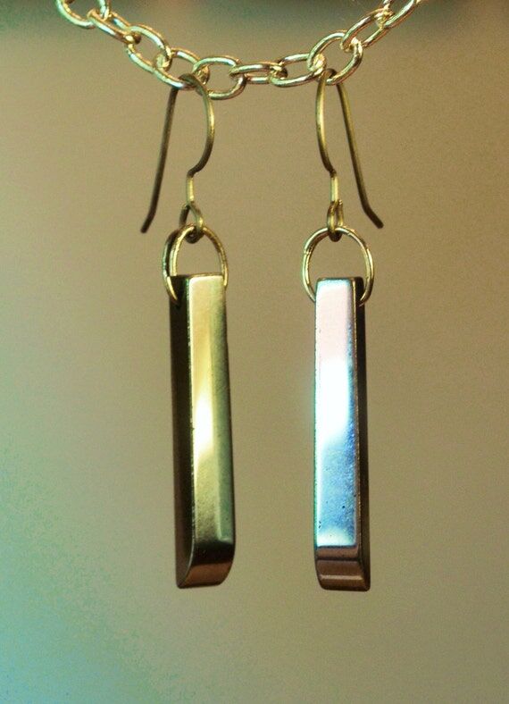 Titanium hematite handmade earrings, 2"...