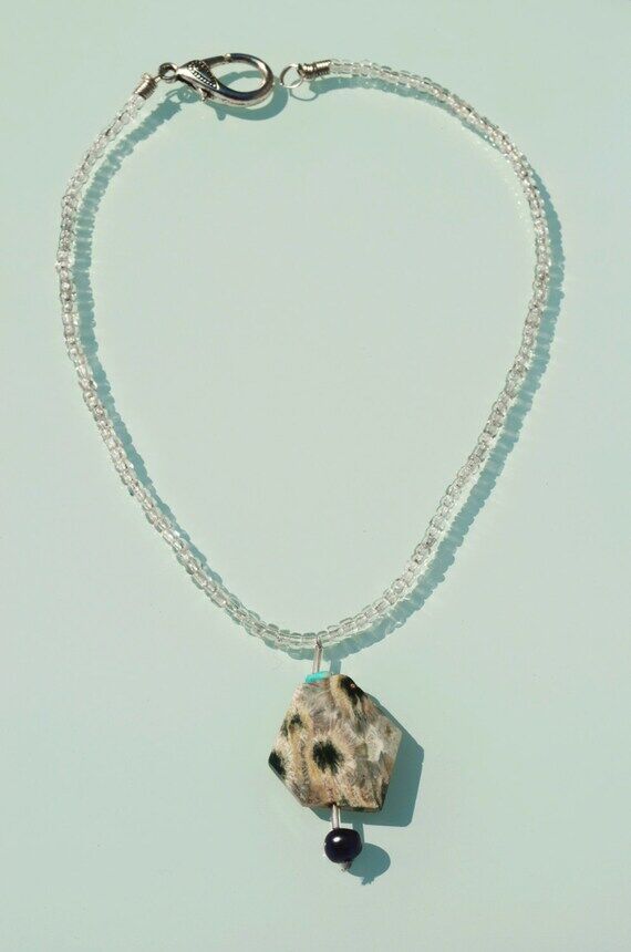 Modern white and grey jasper, blue coral, pea...