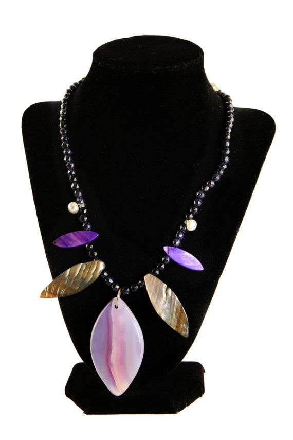 Handmade purple agate, blue goldstone, mother...