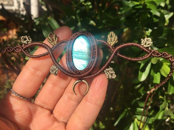 Handmade Macrame Necklace, Labradorite Gemsto...