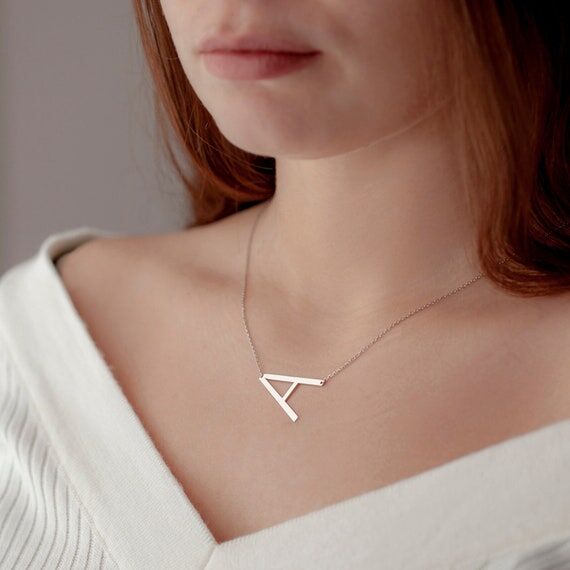 Personalized Initial Letter Silver Necklace, ...