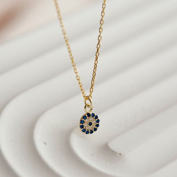 Evil Eye Necklace, Dainty Necklace, Silver Ev...