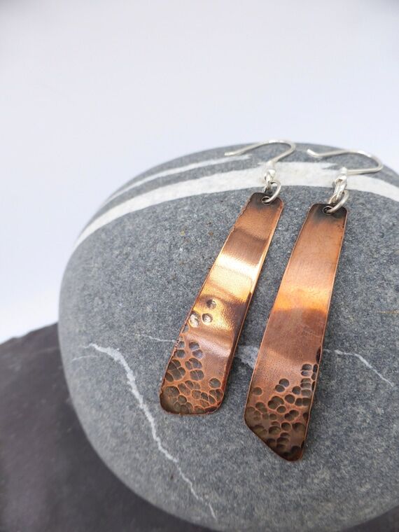 Copper Earrings UK, Hammered Copper Bar Earri...