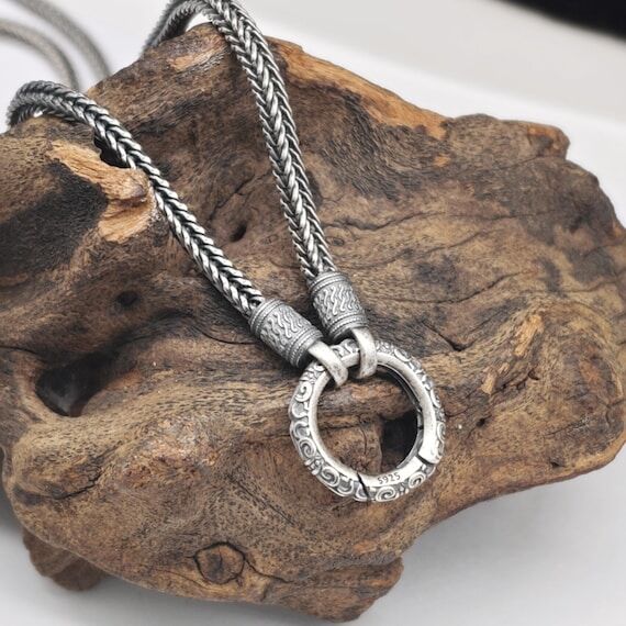 Mens Silver Chain Foxtail Chain Viking Neckla...