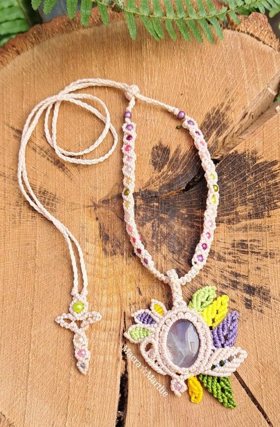 Macrame necklace, choker, leaves, macrame, ne...