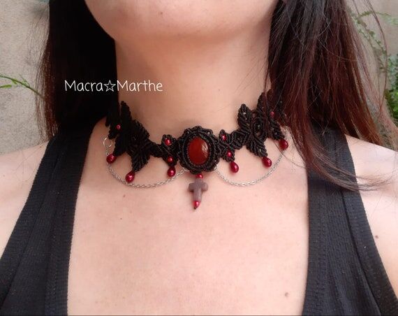 Choker macramé, gothic style, gothic style, ...