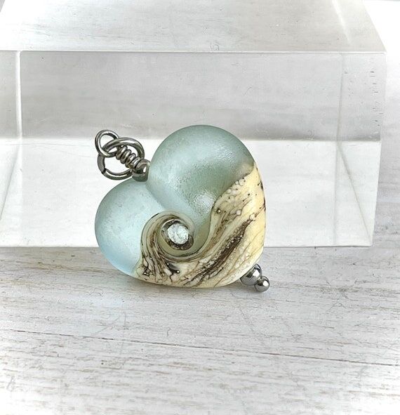 Lampwork Sea Glass heart necklace, Ocean Neck...