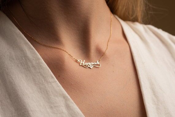14K Solid Gold Name Necklace - Personalized H...