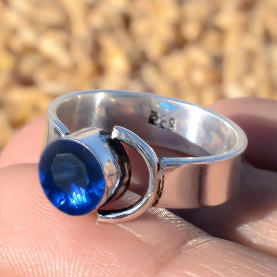 Blue Tanzanite Gemstone Sterling Silver Ring,...