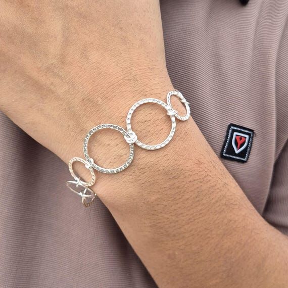 Handmade Sterling Silver Hammered Circle Cuff...